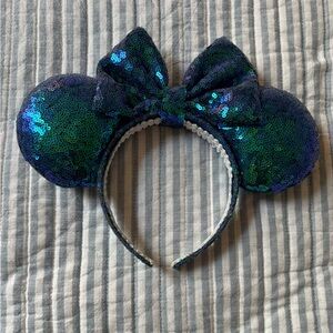 Handmade Green & Blue Iridescent Sequin Minnie Mouse Ear Headband